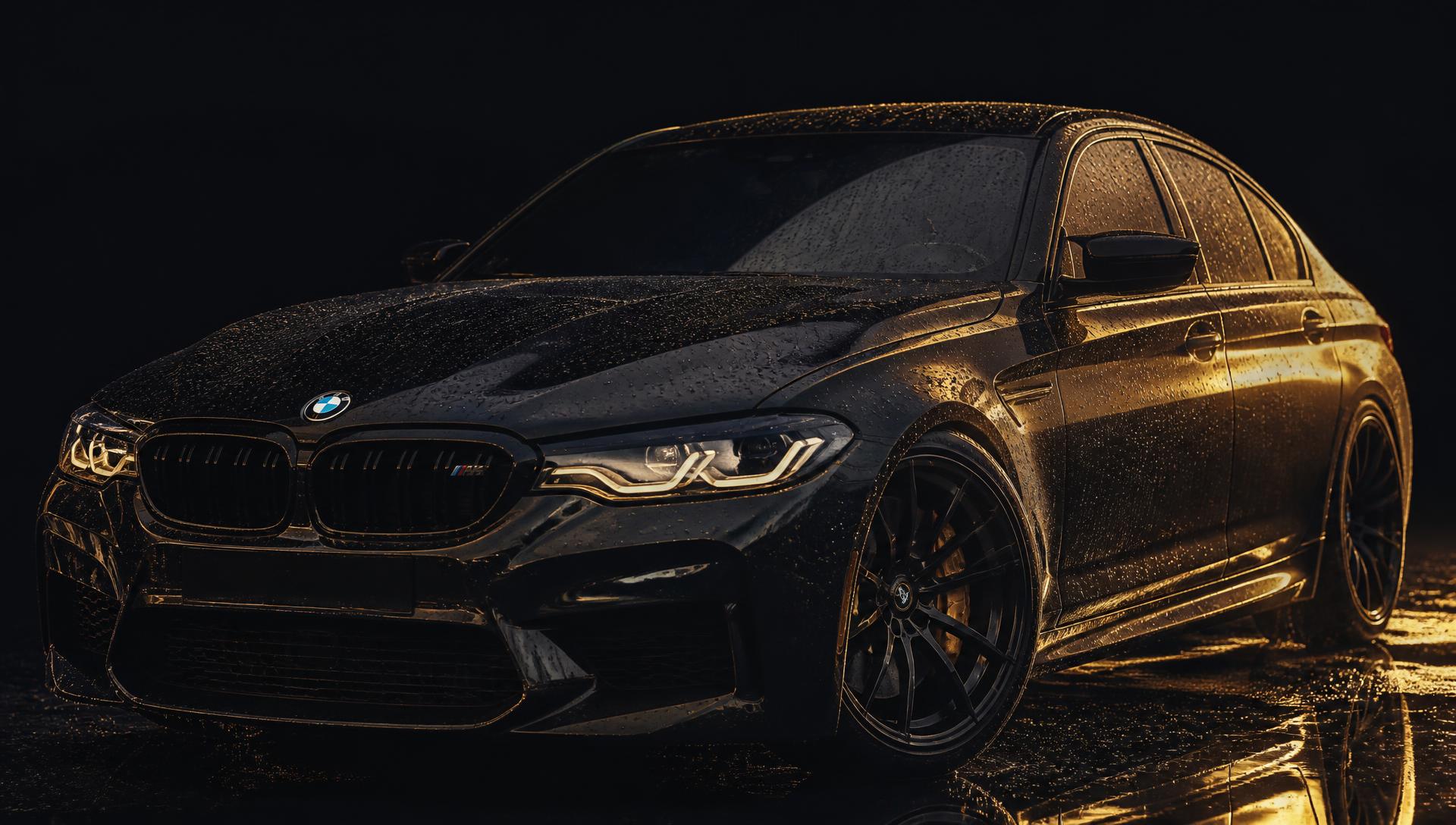 Black luxury car beaded with water droplets after a premium mobile detail in London, Ontario